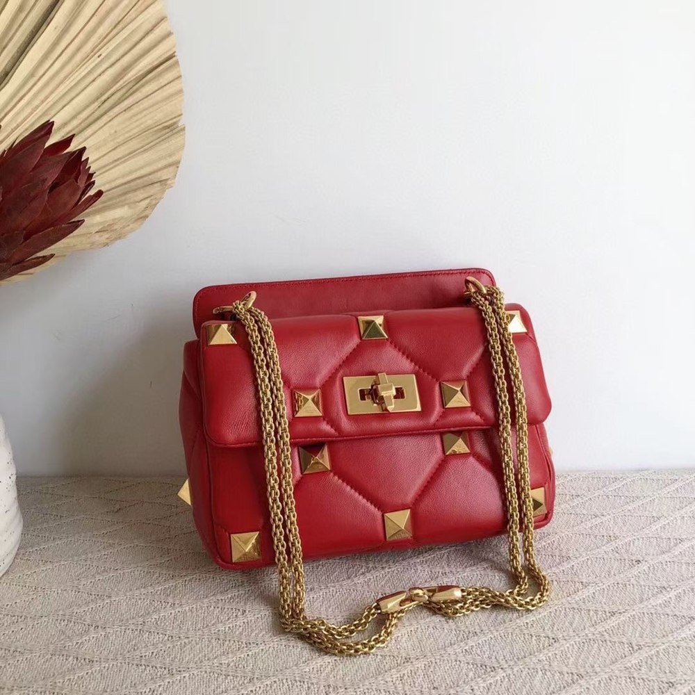 Valentino Medium Roman Stud Chain Bag In Red Nappa TDBS29054