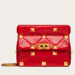 Valentino Medium Roman Stud Chain Bag In Red Nappa TDBS29054