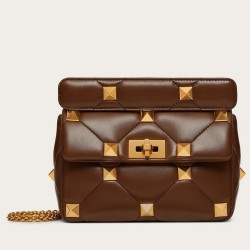 Valentino Medium Roman Stud Chain Bag In Teak Brown Nappa TDBS29055