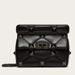 Valentino Medium Roman Stud Tonal Chain Bag In Noir Nappa TDBS29057