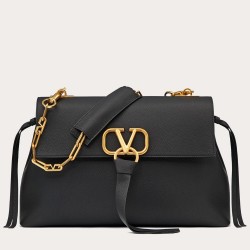 Valentino Medium VRing Chain Bag In Black Grainy Calfskin TDBS29130