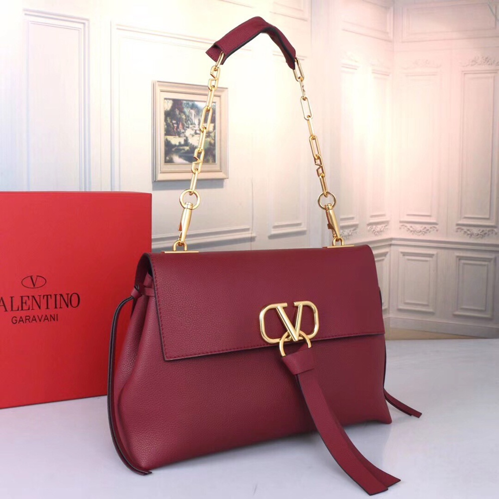 Valentino Medium VRing Chain Bag In Bordeaux Grainy Calfskin TDBS29131