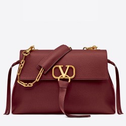 Valentino Medium VRing Chain Bag In Bordeaux Grainy Calfskin TDBS29131