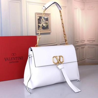 Valentino Medium VRing Chain Bag In White Grainy Calfskin TDBS29132