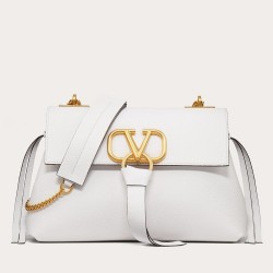 Valentino Medium VRing Chain Bag In White Grainy Calfskin TDBS29132