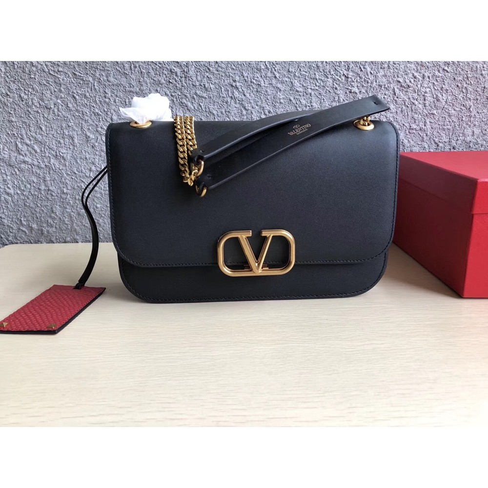 Valentino Medium Vlock Shoulder Bag In Black Calfskin TDBS28964