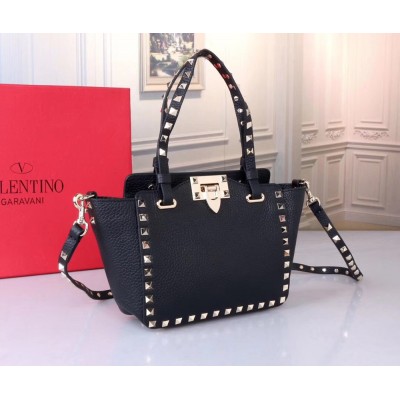 Valentino Mini Rockstud Tote In Black Grain Calfskin TDBS29118