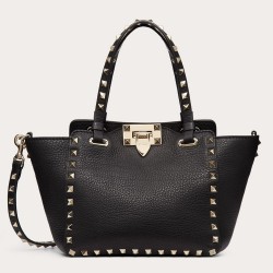 Valentino Mini Rockstud Tote In Black Grain Calfskin TDBS29118