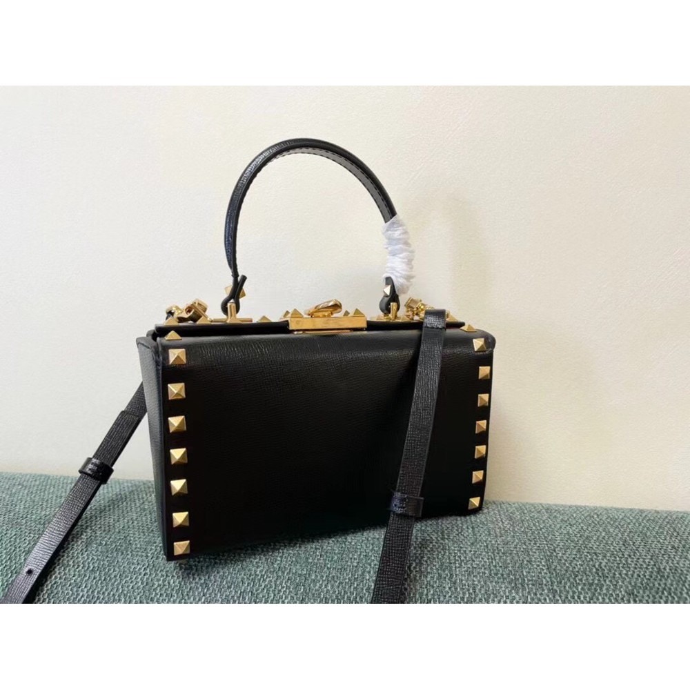 Valentino Rockstud Alcove Box Bag In Black Calfskin TDBS29043