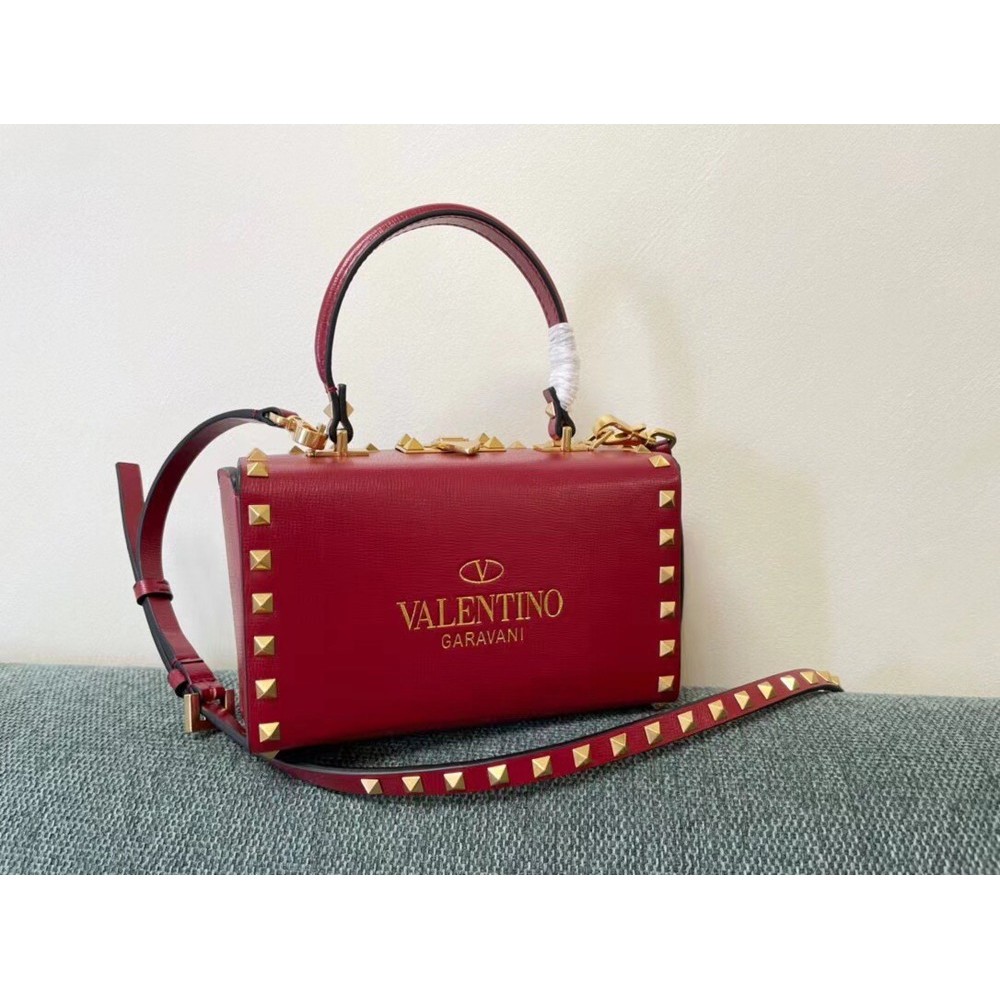 Valentino Rockstud Alcove Box Bag In Red Calfskin TDBS29044