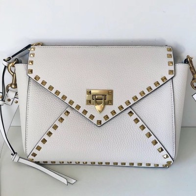 Valentino Rockstud Hype Bag In White Grained Calfskin TDBS29045