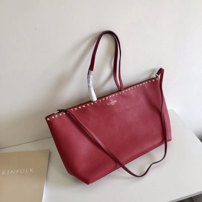 Valentino Rockstud Large Shopping Bag In Red Leather TDBS29048