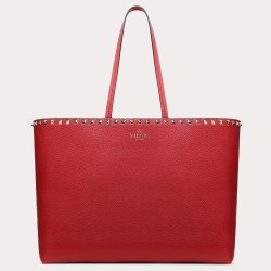 Valentino Rockstud Large Shopping Bag In Red Leather TDBS29048