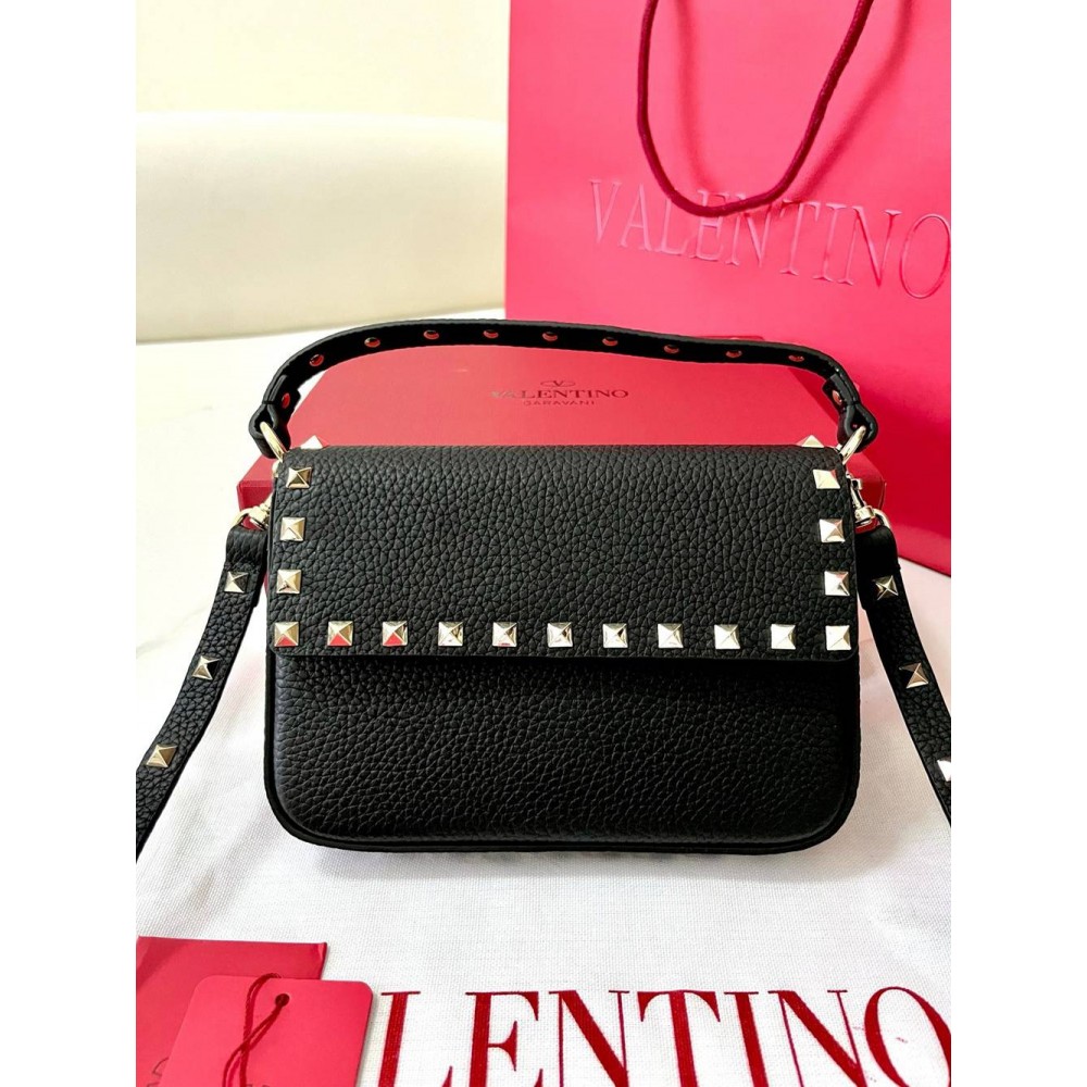 Valentino Rockstud Pouch Bag in Black Grained Leather TDBS29049