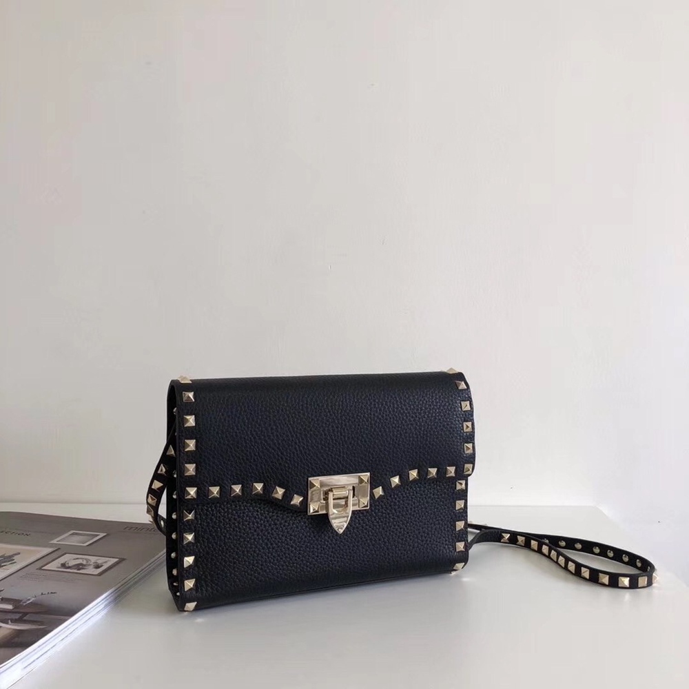 Valentino Rockstud Small Crossbody Bag In Black Grained Leather TDBS28972