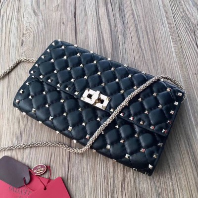 Valentino Rockstud Spike Crossbody Clutch In Black Lambskin TDBS29068