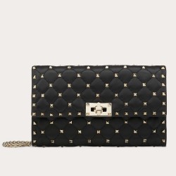 Valentino Rockstud Spike Crossbody Clutch In Black Lambskin TDBS29068