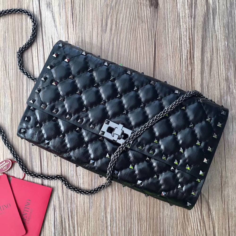 Valentino Rockstud Spike Crossbody Clutch In Crinkled Lambskin  TDBS29069