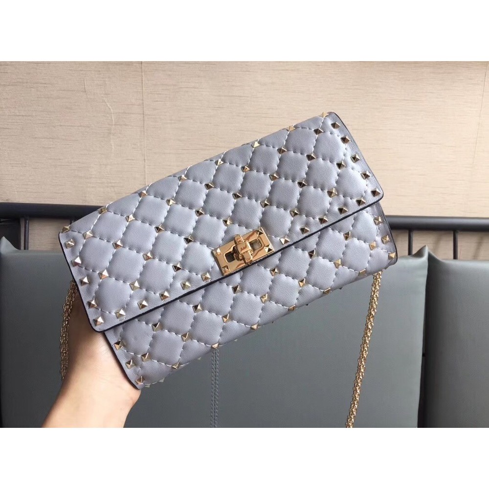 Valentino Rockstud Spike Crossbody Clutch In Pastel Grey Lambskin TDBS29070