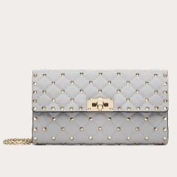 Valentino Rockstud Spike Crossbody Clutch In Pastel Grey Lambskin TDBS29070