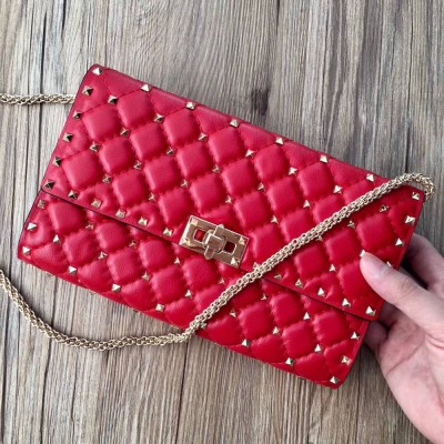 Valentino Rockstud Spike Crossbody Clutch In Red Lambskin TDBS29072