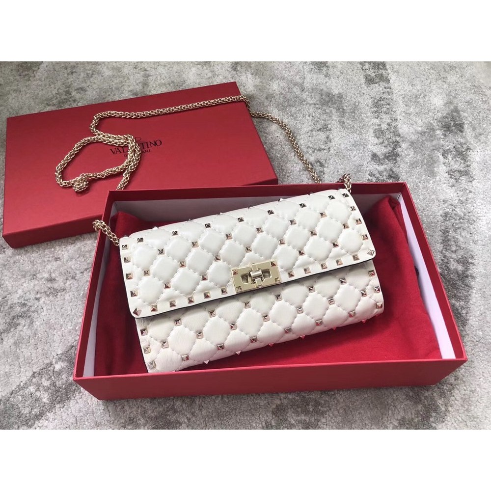 Valentino Rockstud Spike Crossbody Clutch In White Lambskin TDBS29073