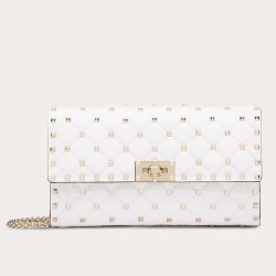 Valentino Rockstud Spike Crossbody Clutch In White Lambskin TDBS29073