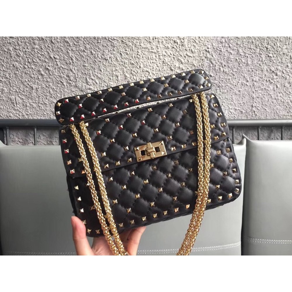 Valentino Rockstud Spike Medium Bag In Black Nappa Leather TDBS29074