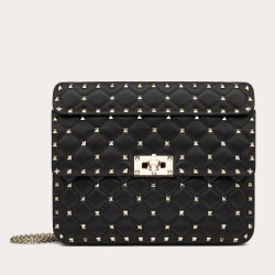 Valentino Rockstud Spike Medium Bag In Black Nappa Leather TDBS29074