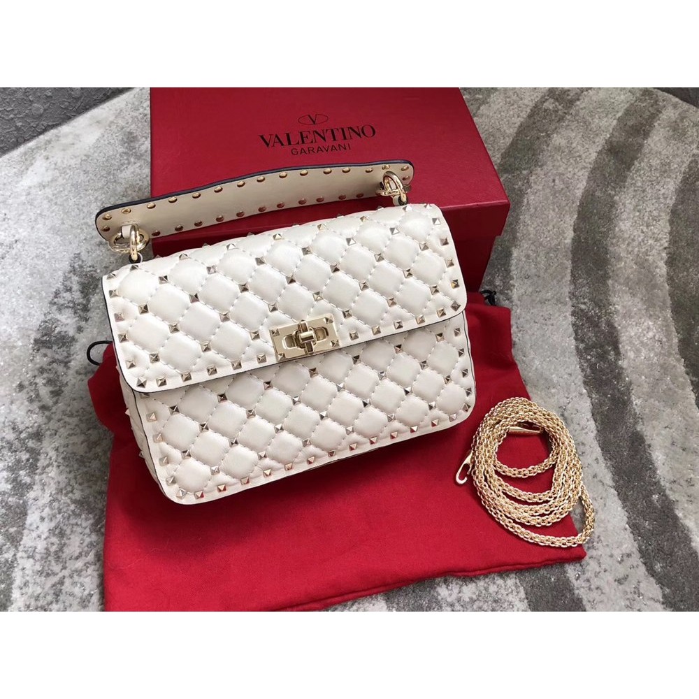 Valentino Rockstud Spike Medium Bag In White Nappa Leather TDBS29077