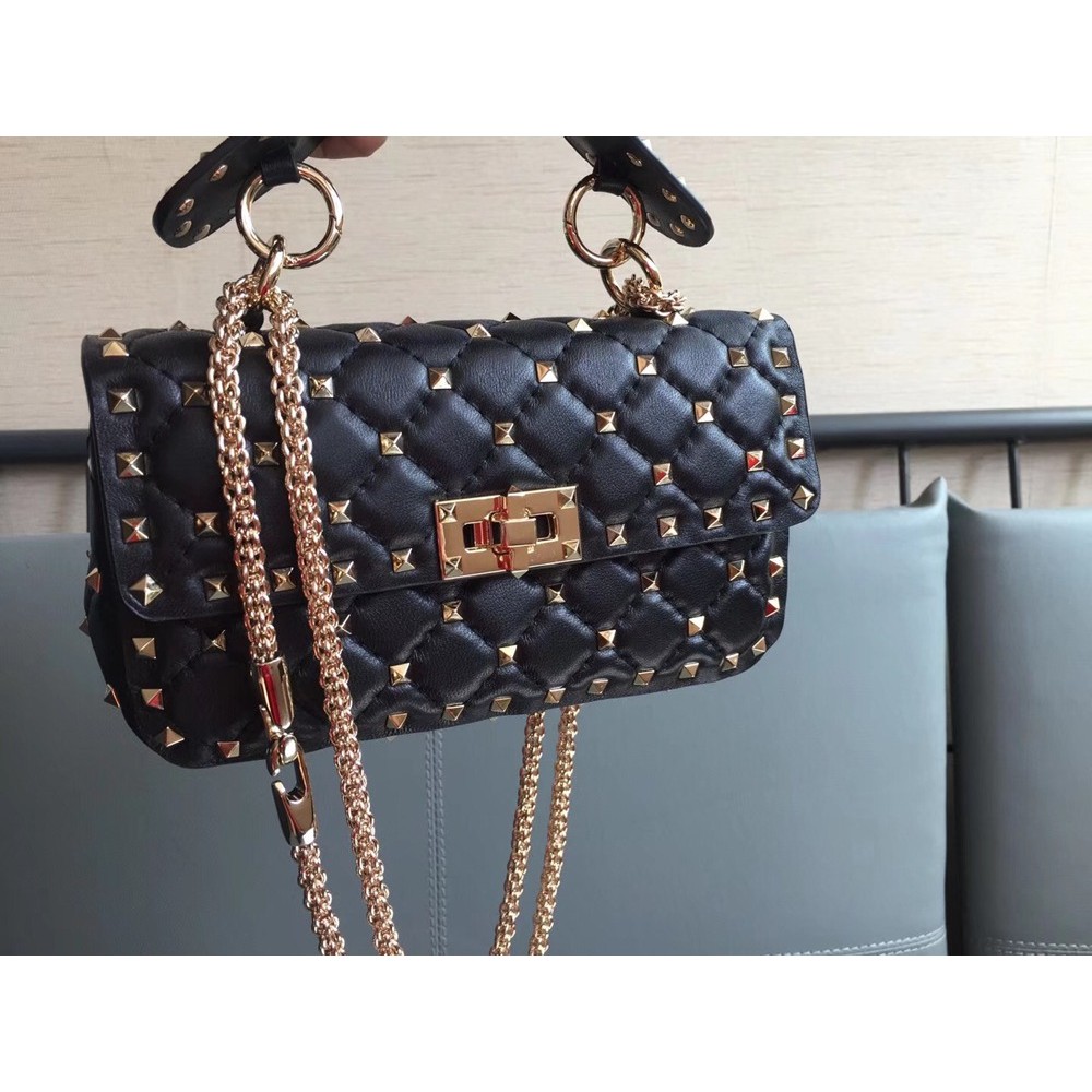 Valentino Rockstud Spike Small Bag In Black Lambskin TDBS29079