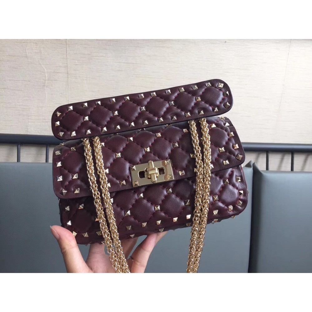 Valentino Rockstud Spike Small Bag In Bordeaux Lambskin TDBS29050