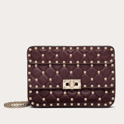 Valentino Rockstud Spike Small Bag In Bordeaux Lambskin TDBS29050