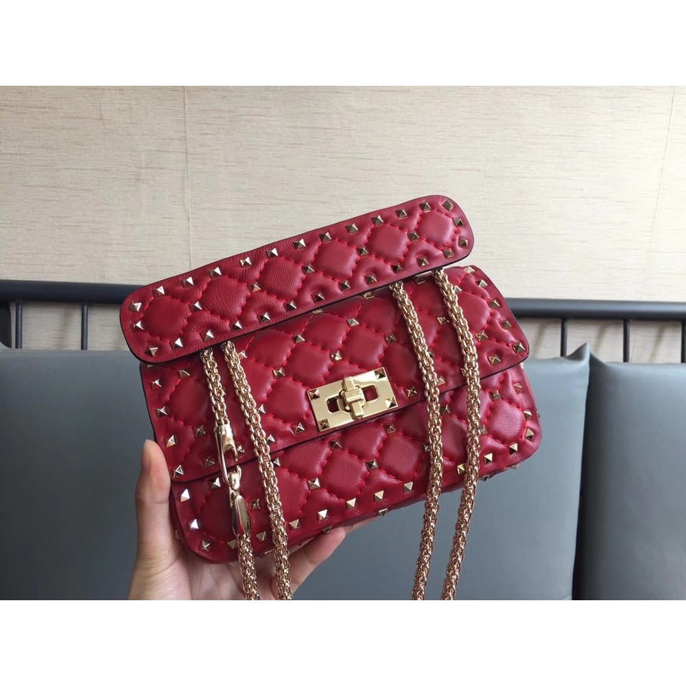 Valentino Rockstud Spike Small Bag In Red Lambskin TDBS29082