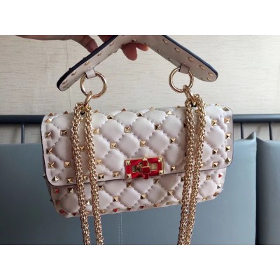 Valentino Rockstud Spike Small Bag In White Lambskin TDBS29084