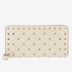 Valentino Rockstud Spike Zip Wallet In White Lambskin TDBS29159