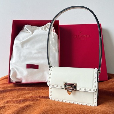 Valentino Rockstud23 Small Shoulder Bag in White Calfskin TDBS28980