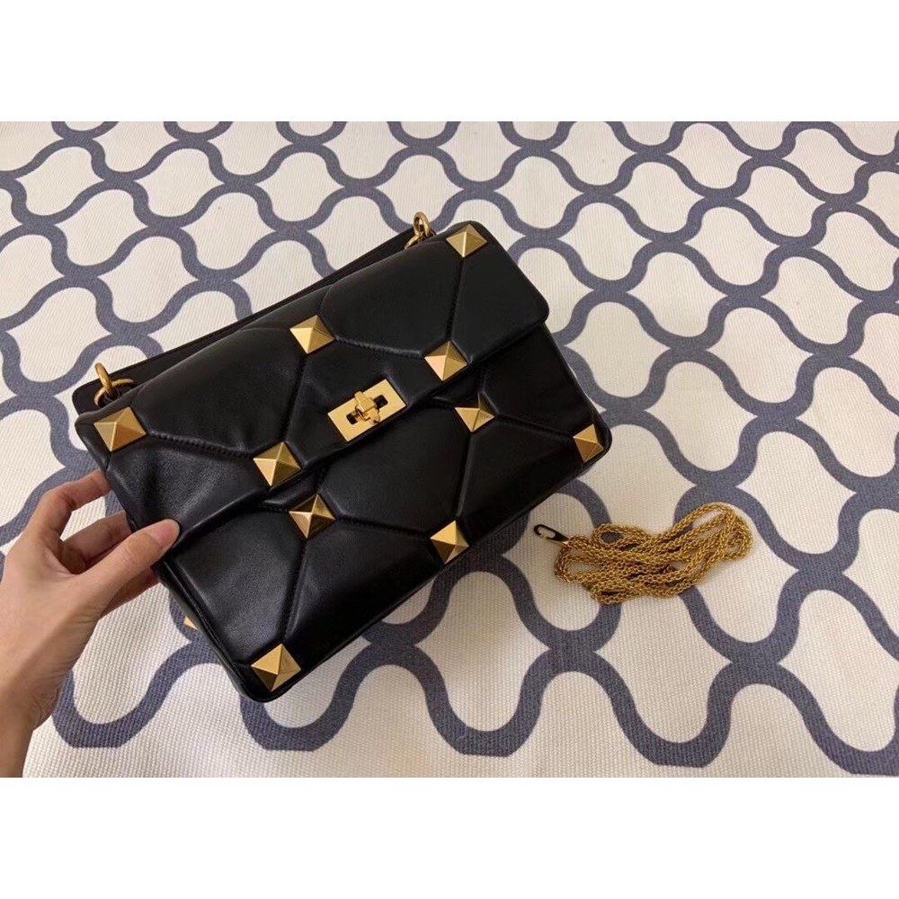 Valentino Roman Stud Chain Bag In Black Lambskin TDBS29058