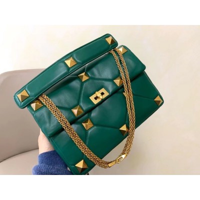 Valentino Roman Stud Chain Bag In Green Lambskin TDBS29059