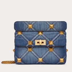 Valentino Roman Stud Medium Chain Bag In Denim TDBS29061