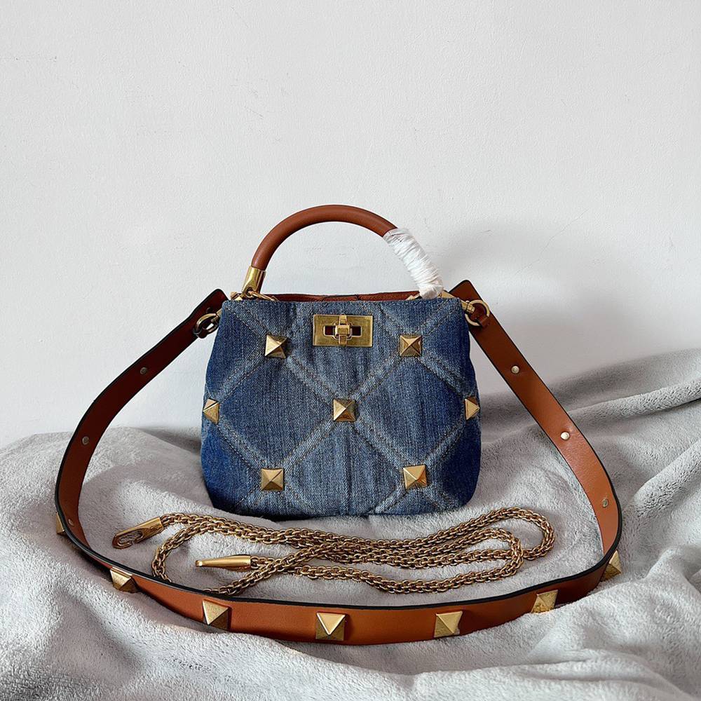 Valentino Roman Stud Small Top Handle Bag In Denim TDBS29102