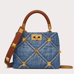 Valentino Roman Stud Small Top Handle Bag In Denim TDBS29102