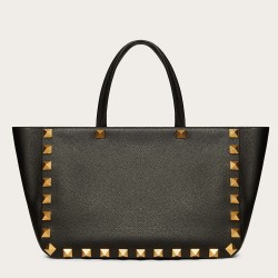 Valentino Roman Stud Tote Bag In Black Grainy Calfskin TDBS29121