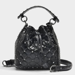 Valentino Small Black Rockstud Spike Bucket Bag TDBS28941