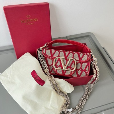 Valentino Small Loco Shoulder Bag in Red Toile Iconographe TDBS29027