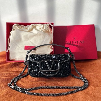 Valentino Small Loco Shoulder Bag with Black Crystals TDBS29029