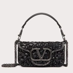 Valentino Small Loco Shoulder Bag with Black Crystals TDBS29029