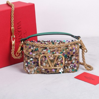 Valentino Small Loco Shoulder Bag with Gold 3D-effect Embroidery TDBS29030