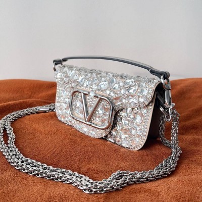 Valentino Small Loco Shoulder Bag with Silver Crystals TDBS29033