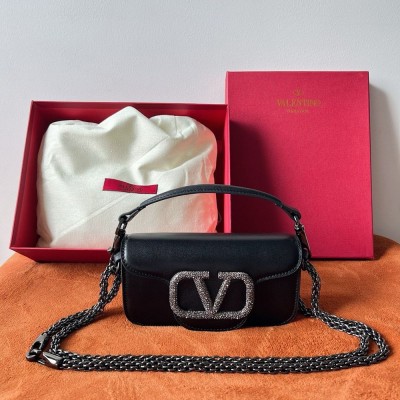 Valentino Small Loco Shoulder Black Bag with Crystals Logo TDBS29034